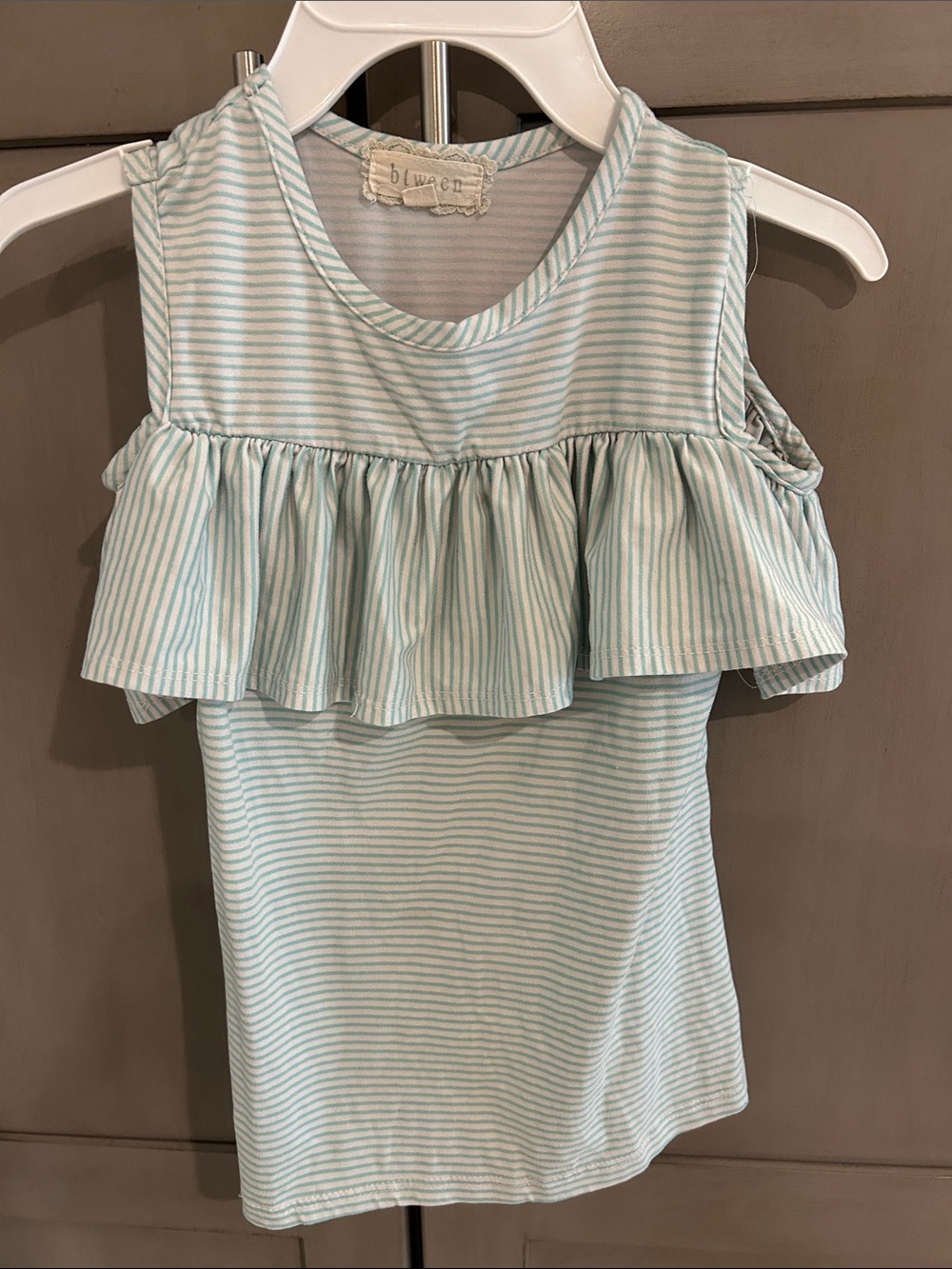 btween Mint & White Striped Ruffle Cold-Shoulder Tank - Picture 1 of 1